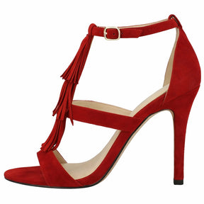 Fringe Strap Stiletto Heel Sandals