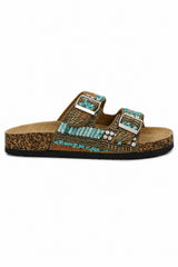 Low Double Buckle Beaded Mule Sandal