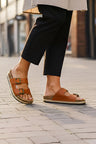 Adjustable Buckle Footbed Sandals with Cushioned Cork Sole