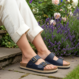 Adjustable Buckle Footbed Sandals with Cushioned Cork Sole