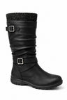 Mid Calf Buckle Detail Winter Boot with Knit Trim