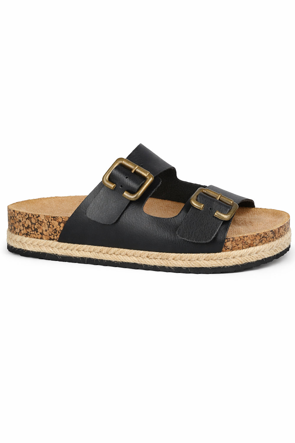 Adjustable Buckle Footbed Sandals with Cushioned Cork Sole
