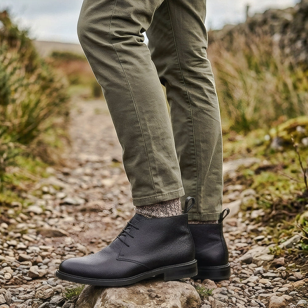 Grained Leather Lace Up Chukka Boot