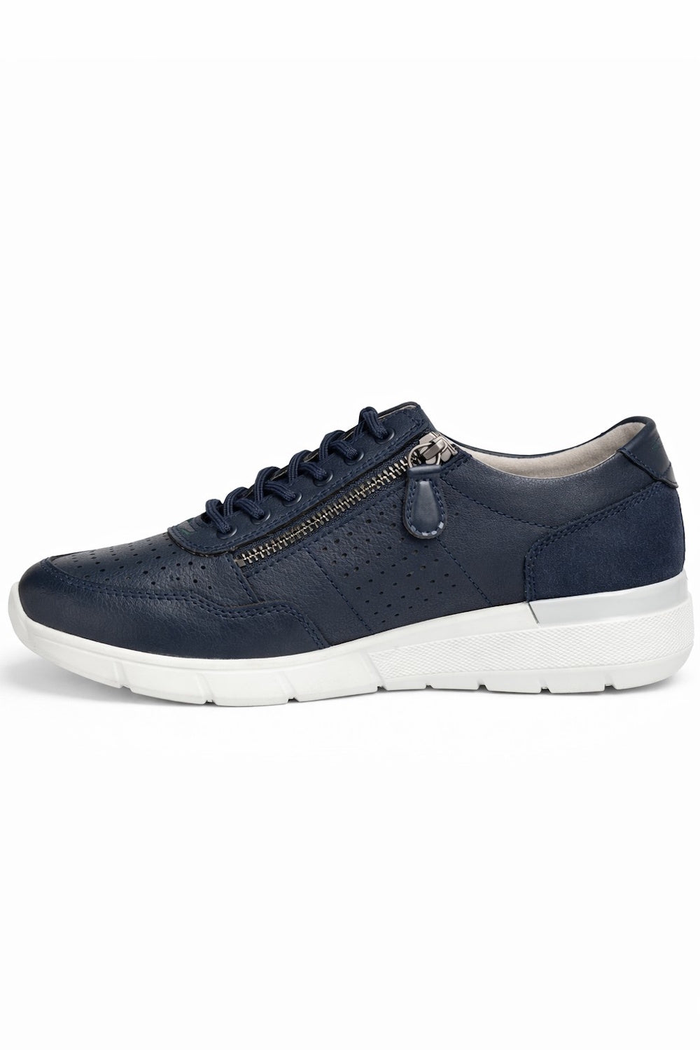 Leather Comfort Trainer with Side Zip & Perforated Detailing