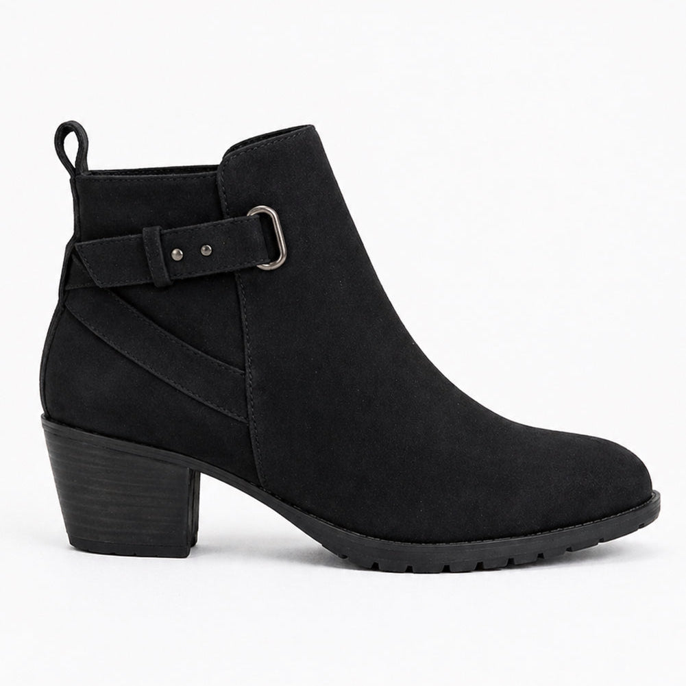Extra Wide Fit Low Block Heel Ankle Boots with Buckle Detail