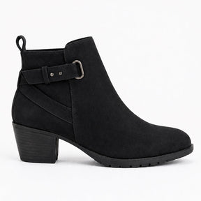 Extra Wide Fit Low Block Heel Ankle Boots with Buckle Detail