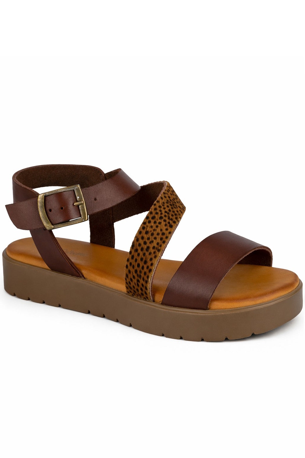 Leather Animal Print Strap Platform Sandals with Adjustable Buckle