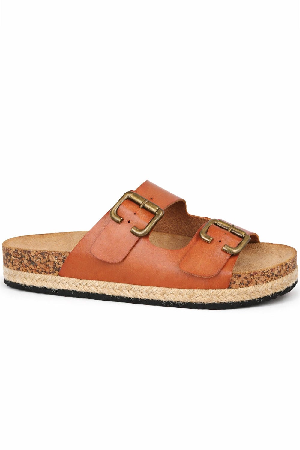 Adjustable Buckle Footbed Sandals with Cushioned Cork Sole