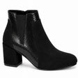 Block Heel Ankle Boot with Textured Panel and Zip Fastening