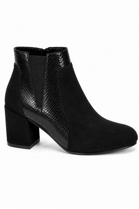 Block Heel Ankle Boot with Textured Panel and Zip Fastening