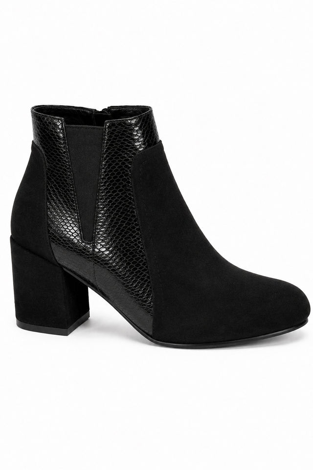 Block Heel Ankle Boot with Textured Panel and Zip Fastening