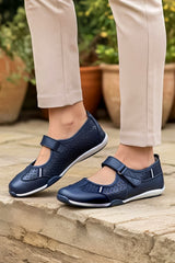 Leather Touch Fastening Perforated Comfort Shoe