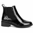 Patent Brogue Chelsea Ankle Boot with Block Heel