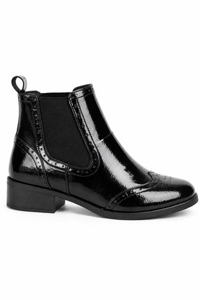 Patent Brogue Chelsea Ankle Boot with Block Heel