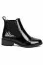 Patent Brogue Chelsea Ankle Boot with Block Heel