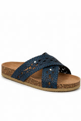 Woven Leather Cross Strap Flat Mule Sandal