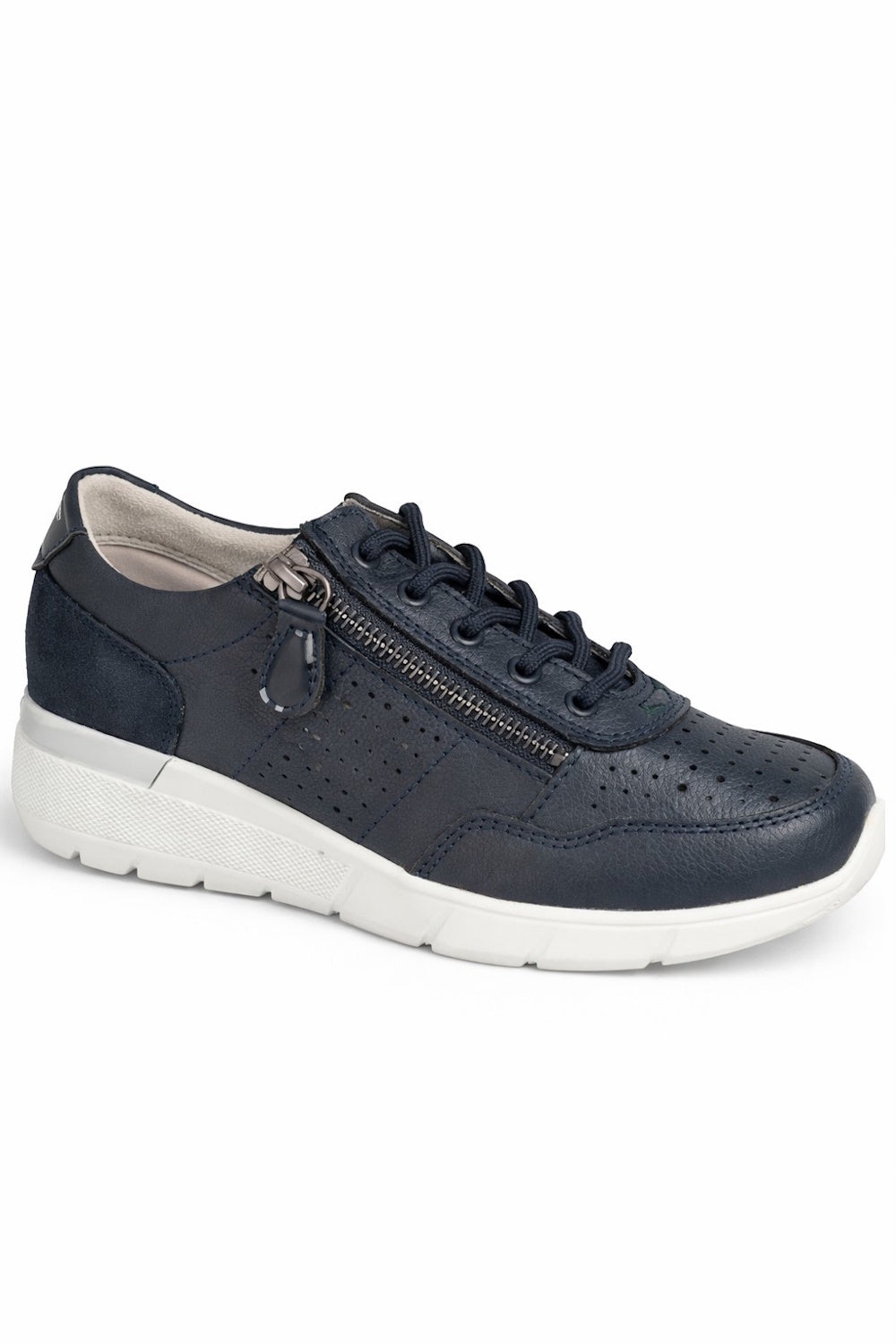 Leather Comfort Trainer with Side Zip & Perforated Detailing