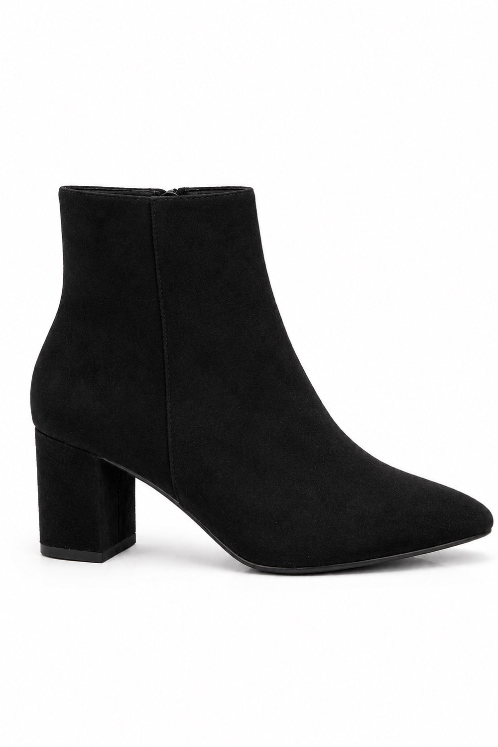 Suedette Pointed Toe Block Heel Ankle Boots