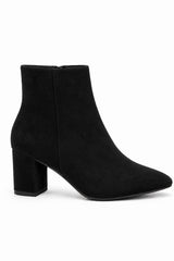 Suedette Pointed Toe Block Heel Ankle Boots