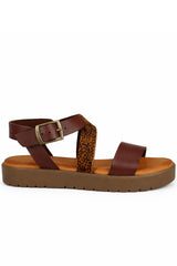 Leather Animal Print Strap Platform Sandals with Adjustable Buckle