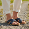 Woven Leather Cross Strap Flat Mule Sandal