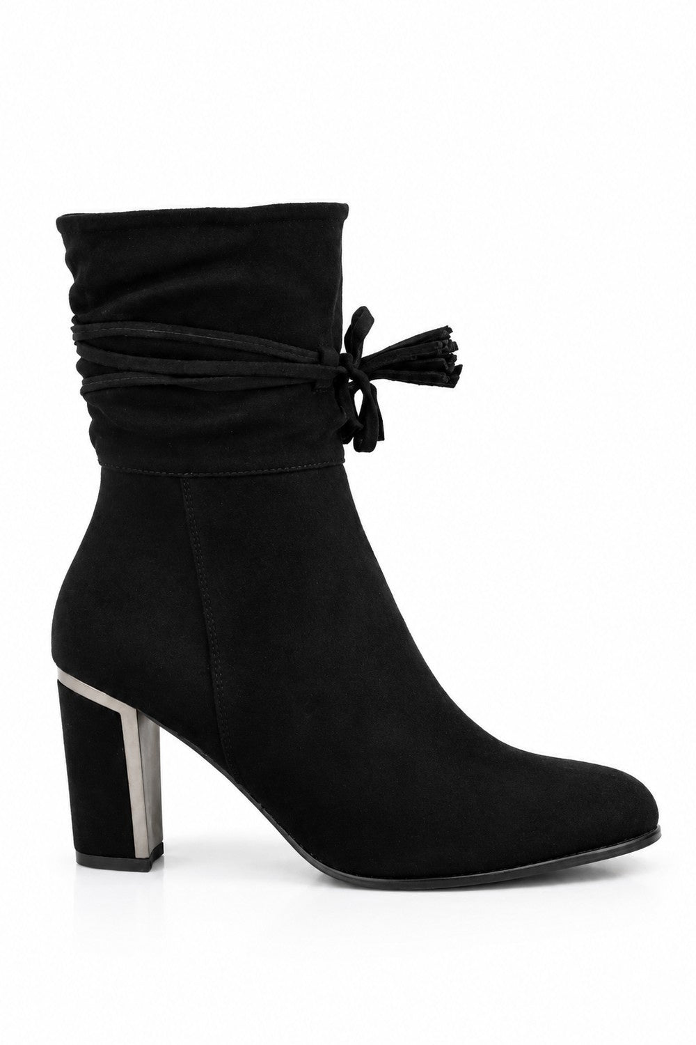 Block Heel Ankle Boots with Tassel Tie Detail