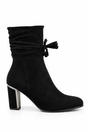 Block Heel Ankle Boots with Tassel Tie Detail