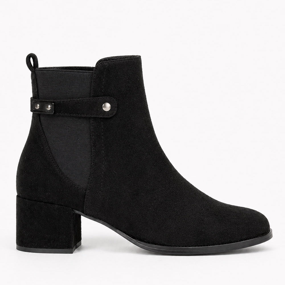 Wide Fit Block Heel Ankle Boot with Elastic Side Panel