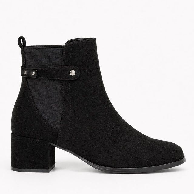 Wide Fit Block Heel Ankle Boot with Elastic Side Panel
