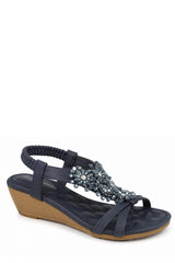Embellished Comfort Wedge Sandals with Elastic Slingback