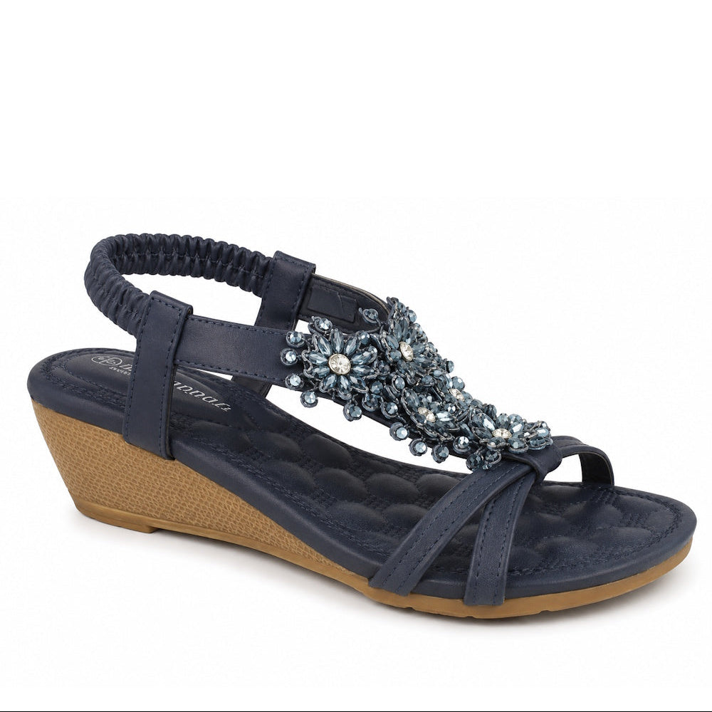 Women Embellished Comfort Wedge Sandals with Elastic Slingback