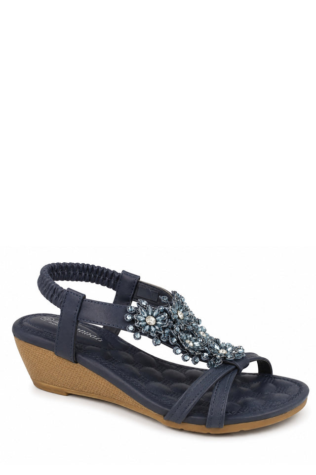 Embellished Comfort Wedge Sandals with Elastic Slingback