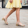 Glitter Strap Sandals with Ankle Buckle and Mid Block Heel