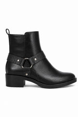 Ankle Biker Boots – Faux Strap & Buckle Detail Block Heel Boots