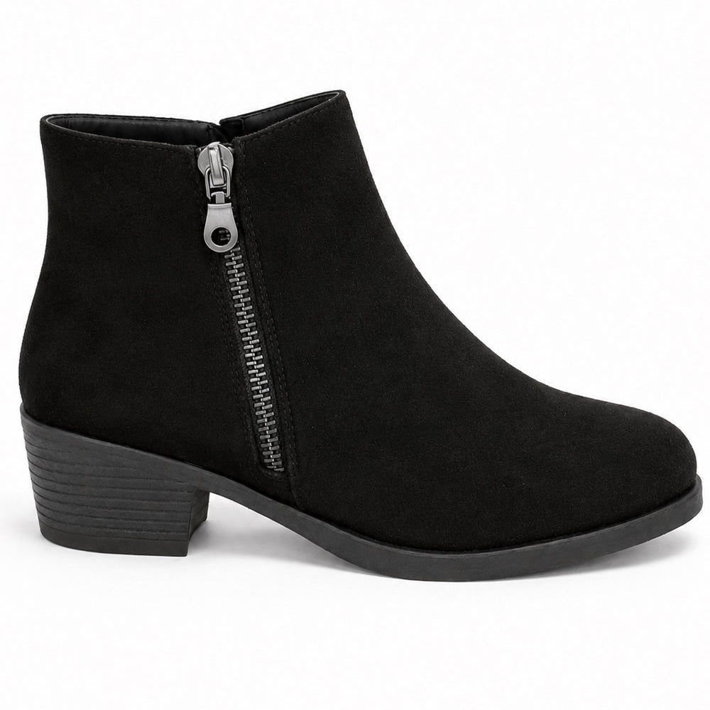 Women Block Heel Ankle Boot with Dual Side Zips