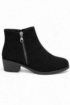 Block Heel Ankle Boot with Dual Side Zips