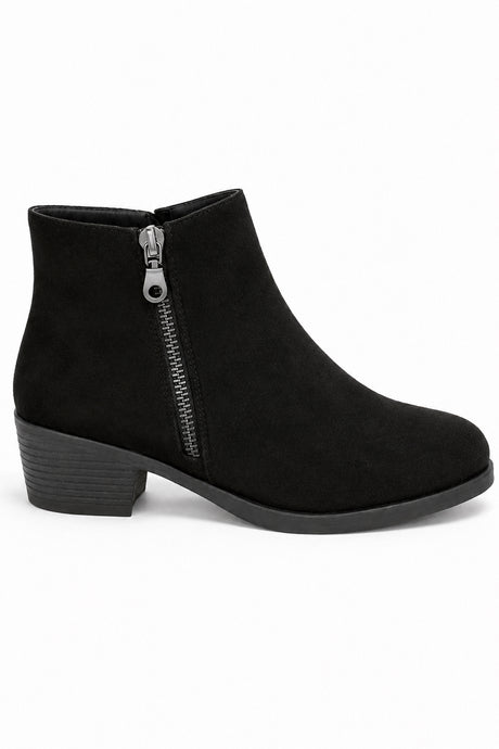 Block Heel Ankle Boot with Dual Side Zips