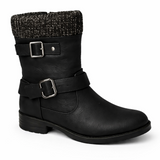 Women Mid-Calf Buckle Boots with Knit Cuff
