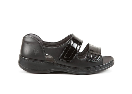 Sandpiper Women Cheryl Ultra-Wide Twin-Strap Sandal - Black