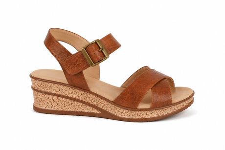 Women Cross Strap Wedge Sandal - Tan