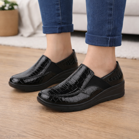 Womens Patent Slip-On Extra Comfort Shoe – Black