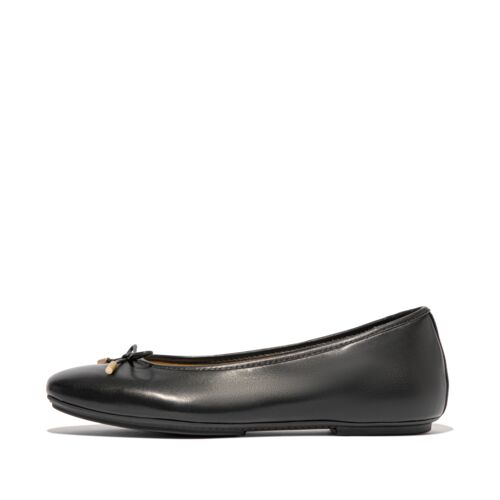 Fitflop DELICATO Bow Soft Leather Ballerinas - Black