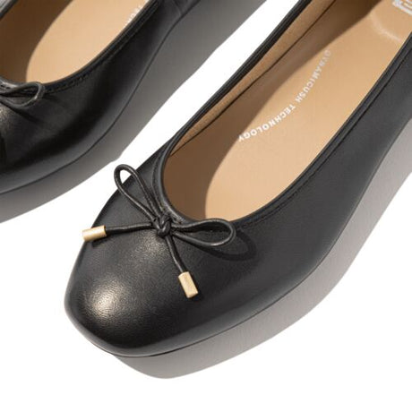 Fitflop DELICATO Bow Soft Leather Ballerinas - Black