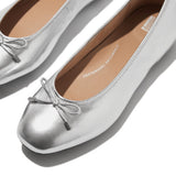FitFlop DELICATO Bow Soft Metallic-Leather Ballerinas - Silver