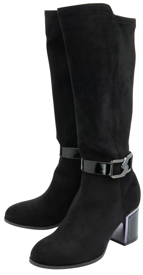 Lotus Black Harwin Heeled Knee High Boots