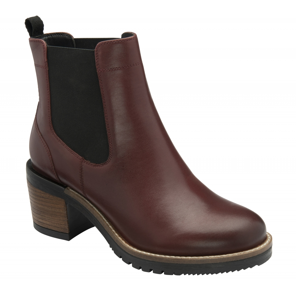 Ravel Leather Bray Pull-On Ankle Boots - Dark Bordo