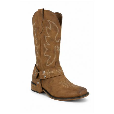 Women Cowboy Mid Calf Boots with Embroidered Detail
