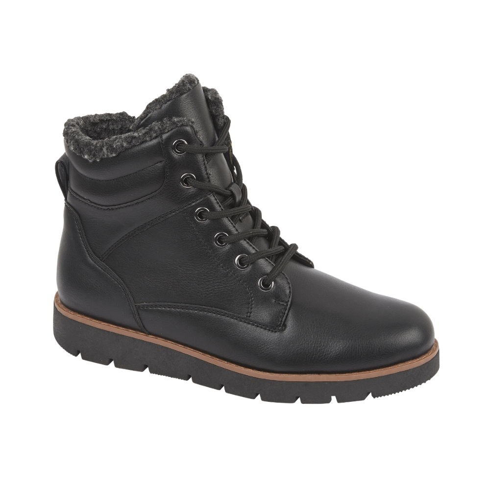 Warm Lined Lace Up Zip Ankle Boots