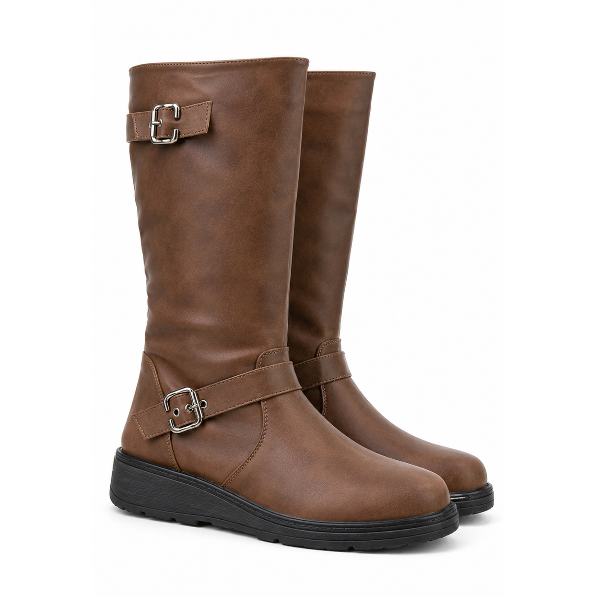 Women Wide Fit Knee High Buckle Detail Boots