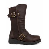 Women Wide Fit Mid Calf Biker Boots with Buckle Detail